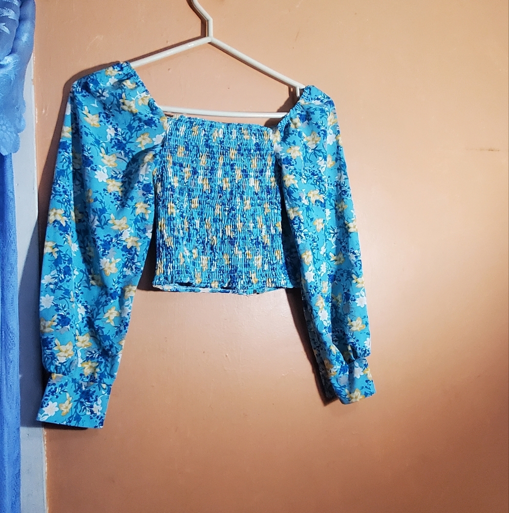 Floral Blue Long Sleeve Top